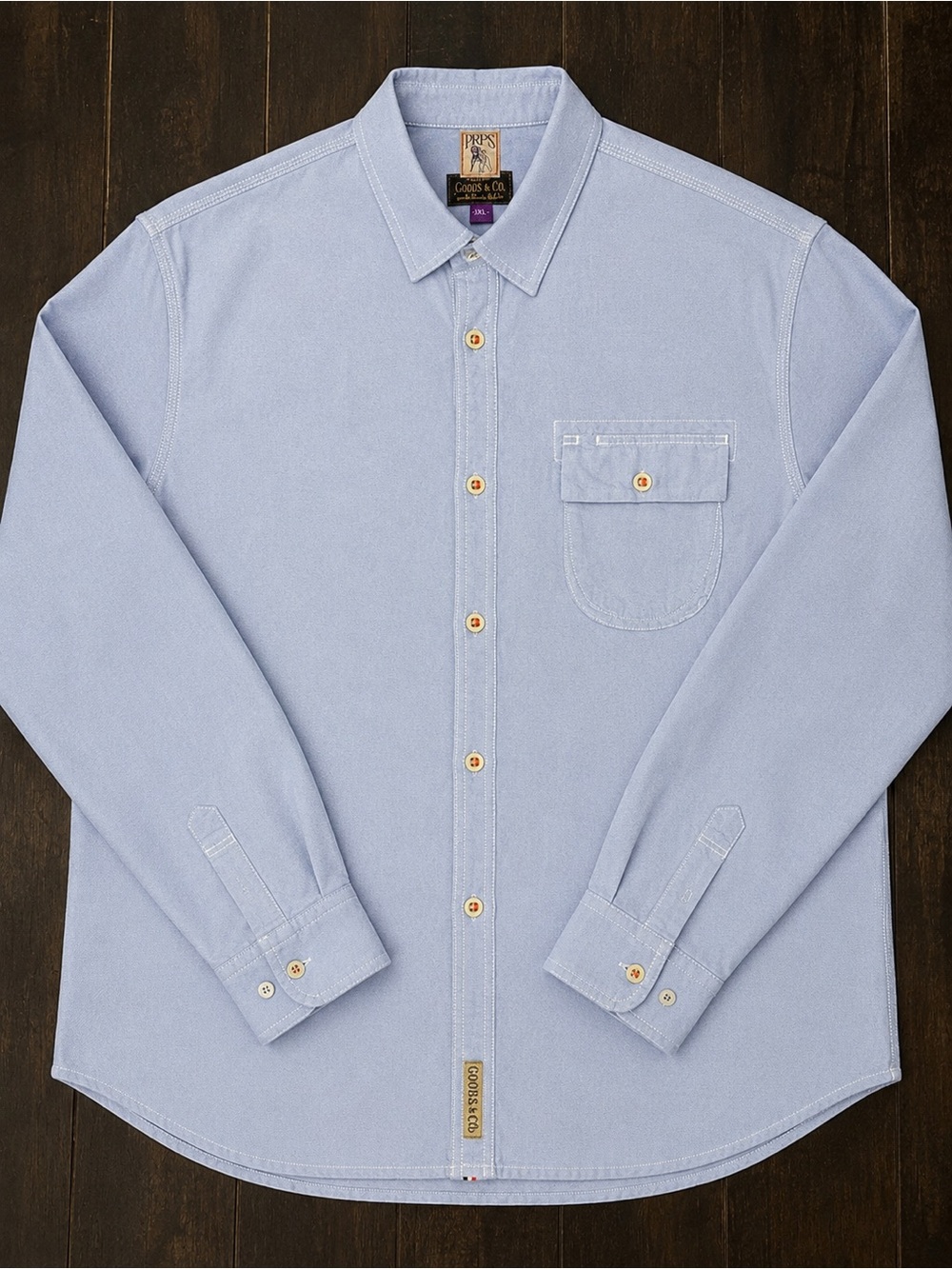 PRPS Goods & Co Men’s 3XL Light Blue Oxford Shirt Throat Latch Long Sleeve